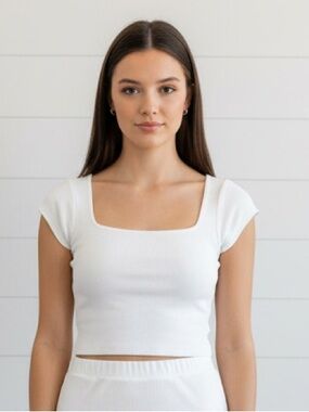 SHEIN White Ribbed Square-Neck Crop Top